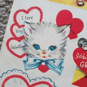 Vintage Valentine Lot Valentines Cards Booklet Punch Out Card Kitties Hearts Love Cupid Cherubs Strongman 50's Mid Century Kids Ephemera