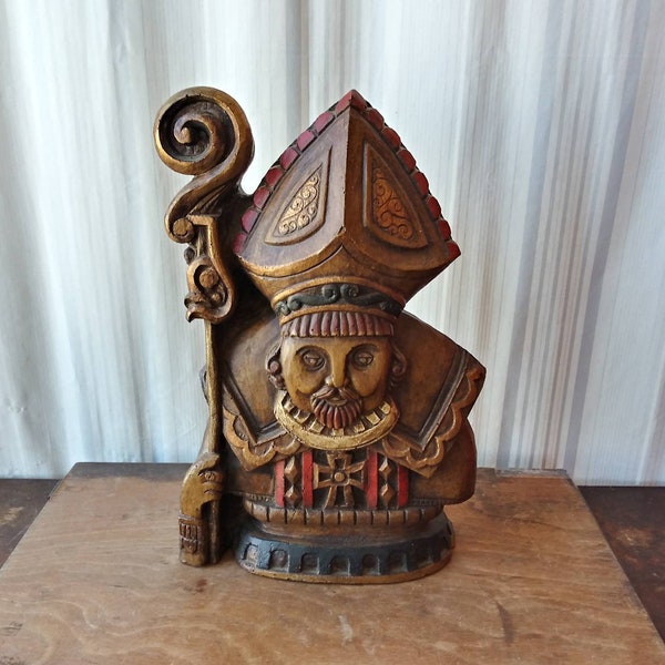 Vintage Sculpture Vanguard Studios Bishop Art Piece for Wall or Table Top 60's 70's Decor Medieval Bar Man Cave or Game Room Chess