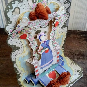 Vintage Valentine Card Honeycomb 3D Standing Card 30's 40's Collectible Paper Ephemera San Valentino Caro Cuore Shabby Chic Cottage Style
