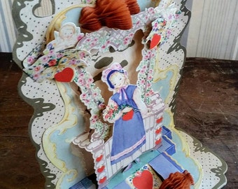 Vintage Honeycomb Valentine Card, 1930s 3D Standing Card