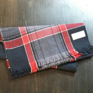 Vintage Plaid Scarf Black Red Grey Acrylic Orlon 50&#39;s Mid Century Unisex Fashion Accessory for Jacket