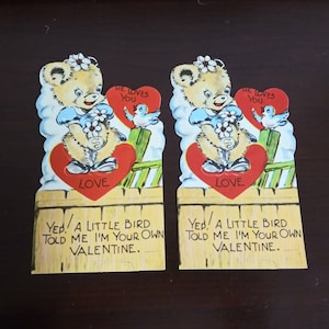 Scegli un biglietto di auguri vintage di San Valentino Un uccellino mi ha detto Blue Bird Bear Made in USA 50's Mid Century Love Card Gift I Love You