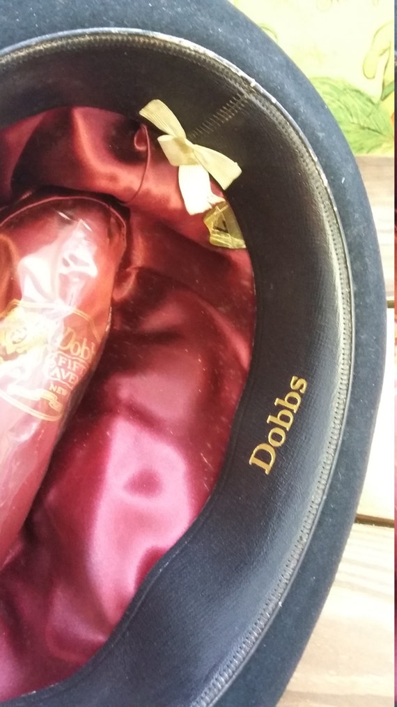 Vintage Dobbs Fedora Hat, Black Felt With Leather Band, 1940s-50s