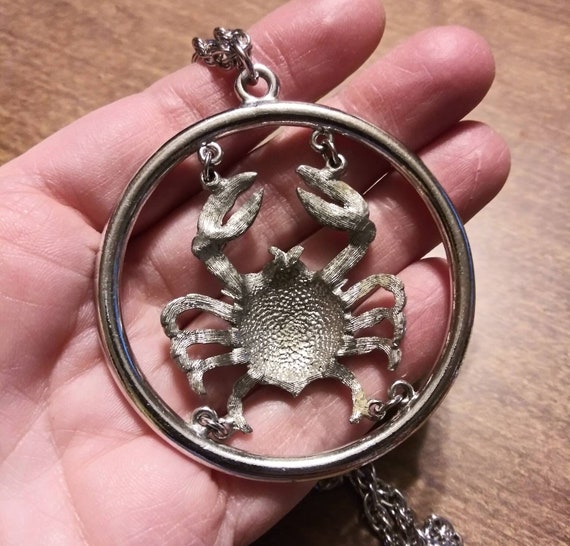 Vintage Necklace Large Round Zodiac Cancer Crab C… - image 4