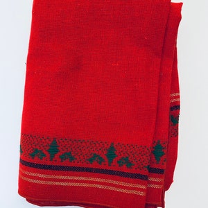 Vintage Weihnachten Tisch Tuch rot Sackleinen Stoff w grün & Metallic Gold 80er Jahre Urlaub Esstisch