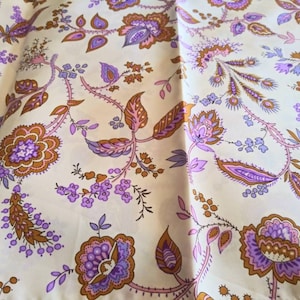 Vintage Scarf Paisley Floral Feathers Beige Purple Pink Aqua Lilac Flowers 60&#39;s Mid Century Fashion Accessory Bohemian