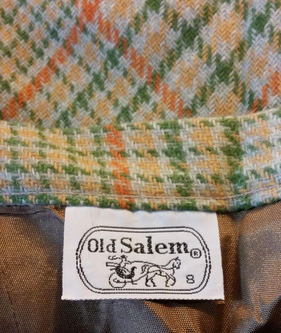 Vintage Skirt Olive, Orange, Tan Plaid A-Line Ski… - image 4