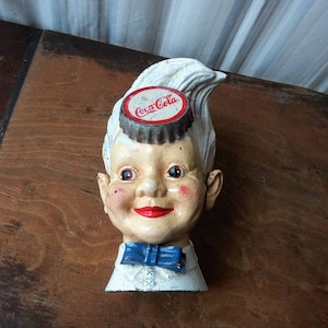 Vintage Cast Iron Coca Cola Bank Sprite Boy Coke Pixie 50's Mid Century Kitsch Collectible Home Decor Door Stopper