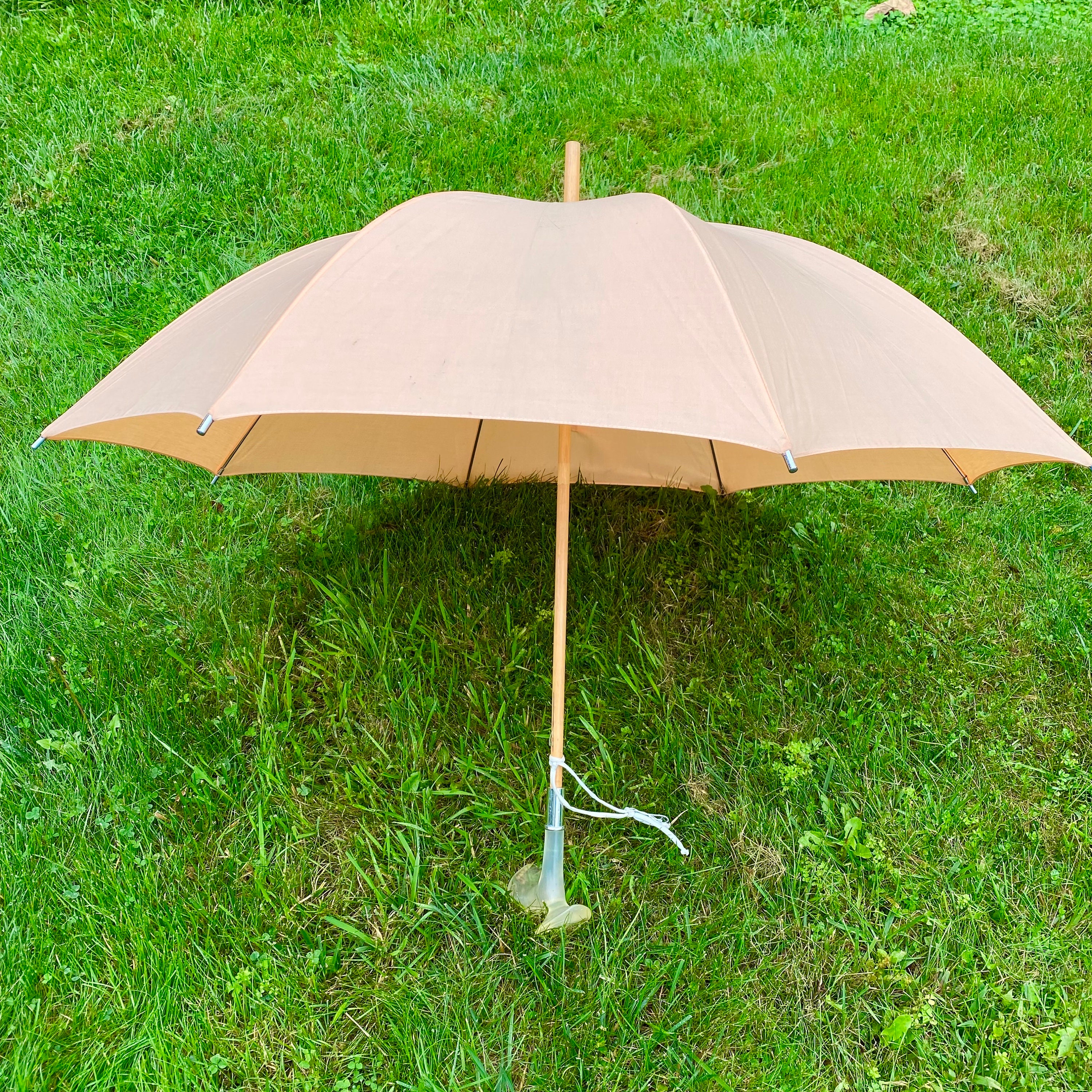 Vintage 1960s LOUIS VUITTON Wood Handle Cotton Fabric Umbrella Parasol