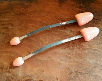 Vintage Shoe Stretchers Pastel Pink Pointy Ends Wood & Metal 50's Mid Century Fashion Storage Shabby Chic Primitive Decor