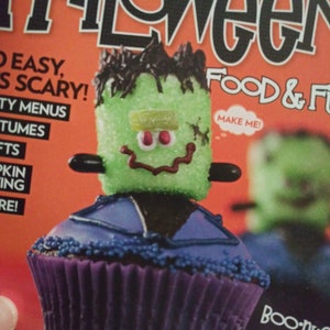 Halloween Baking & Cupcake Decorating Cookbook w Recipe Cards Party Menus Costumes Crafts Pumpkin Carving Purple Frankenstein Cupcakes