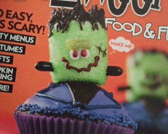 Halloween Baking & Cupcake Decorating Cookbook w Recipe Cards Party Menus Costumes Crafts Pumpkin Carving Purple Frankenstein Cupcakes