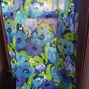 Vintage Long Flowered 60&#39;s Drapes Pinch Pleat Curtain Panel Six Available Purple Blue & Lime Big Flower Pattern Mid Century Decor