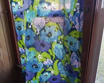 Vintage Long Flowered 60's Drapes Pinch Pleat Curtain Panel Six Available Purple Blue & Lime Big Flower Pattern Mid Century Decor