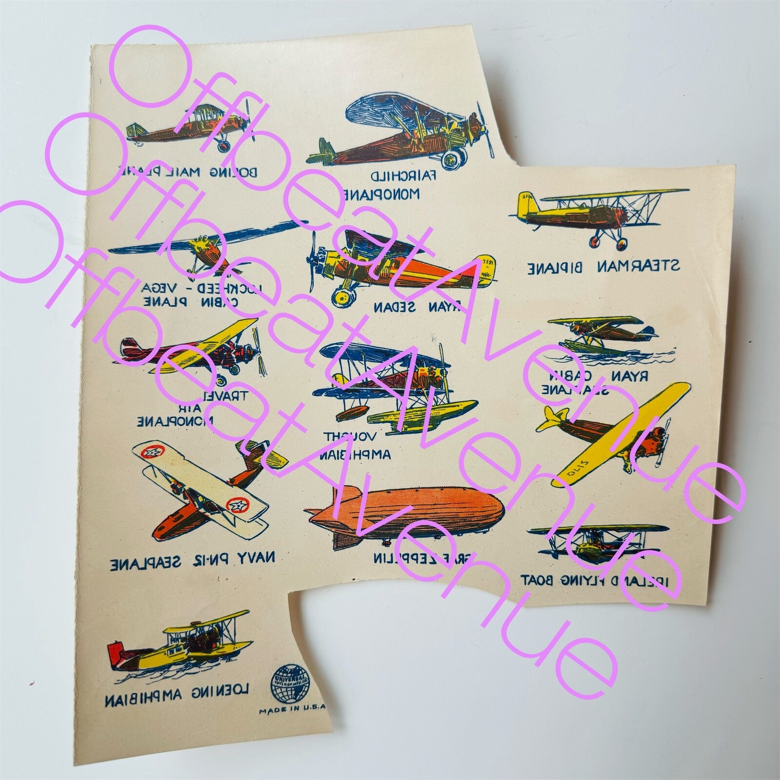 Vintage 1930s Decalcomania Transfer Sheets, Airplanes, Circus