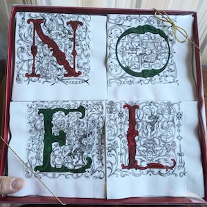Vintage Bar Servilletas NOEL El Museo Metropolitano de Arte Prensa de popurrí Made in USA 80's Christmas Entertaining Boxed Paper Servilletas