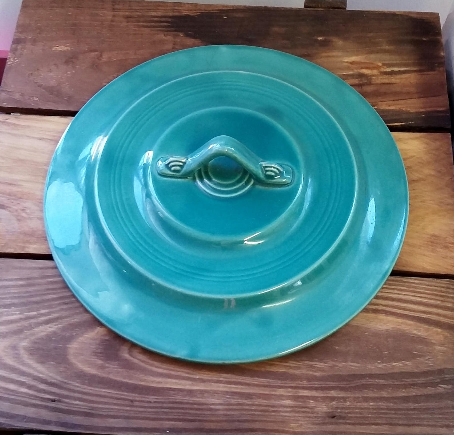 Vintage Pottery Tureen Cover W Handle Green Homer Laughlin Etsy