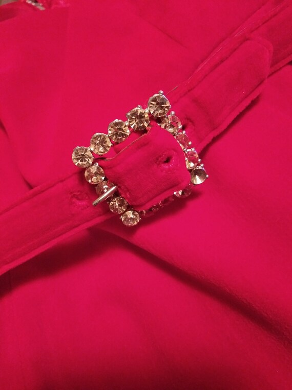 Vintage Red Velvet Dress w Rhinestone Belt Buckle… - image 5