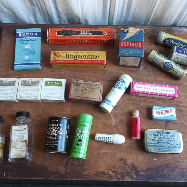 Pick One Vintage & Antique Medicine Cabinet Bottles, Boxes, Tubes, Tins Bathroom Drug Props