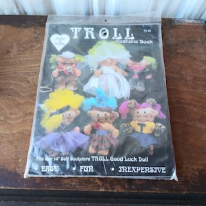Vintage Troll Kit Good Luck Troll Doll Costume Book 1992 Distinctive Design West Haven CT Fabric Fun Fur Hair Soft Toy Troll with Outfits