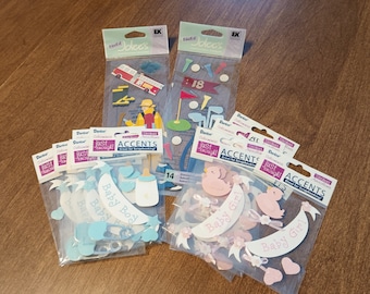 Choose from Scrapbooking Stickers Darice Jolee&#39;s EK Success Baby Blue Boy Pastel Pink Girl Rubber Duck Father&#39;s Day Golf Firefighter Crafts