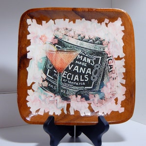 Vintage Teak Martini & Cigars Platter, Upcycled Bar Decor