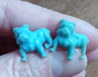 Vintage Figural Buttons - Pair of Dog Buttons - Blue Bulldog Buttons - Vintage Sewing - Vintage Crafts - Mid Century Collectible Button