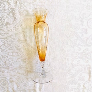 Vintage Tall Amber Fluted Vase Tall Glass Flower Vase