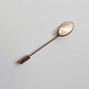 Vintage Stick Pin Mother of Pearl and Gold or Brass Metal Mid Century Fashion Jewelry 40&#39;s 50&#39;s