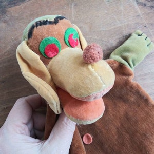 Fantoche de mão de cachorro de pelúcia vintage macio veludo dos desenhos animados cachorrinho feito no japão 50's 60's meados do século brinquedo fantoche cachorro bonito