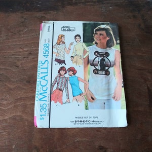 Vintage Sewing Pattern McCall&#39;s 4568 Misses Set of Tops Stretchy Knits 1975 USA Sleeveless Short Sleeve Long Sleeve 70&#39;s Home Sewing