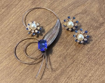 Vintage Rhinestone Jewelry Set: Brooch & Starburst Earrings, 1950s Style