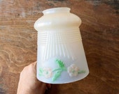 Vintage Lamp Shade Frosted Glass with Reverse Painted Flowers Peach Green Art Deco Lines 20 39 s 30 39 s Home Decor