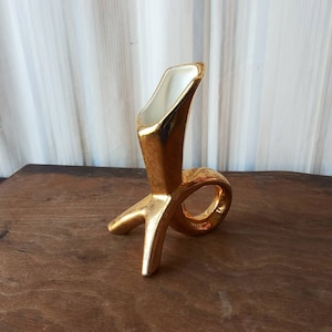 Vintage Abstract Gold Vase Elynor Dixon Art Studios Bud Vase Tiny Flower Pattern Tone on Tone Gold 50&#39;s Mid Century Modern Decor