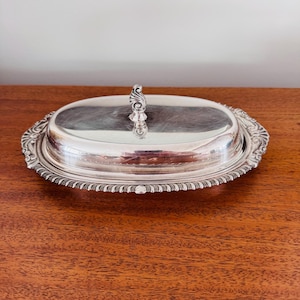 Vintage Silverplate Butter Dish with Lid Sheridan Silver butter plate Flower Handle