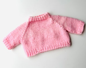 Hand Knitted Doll Sweater: Pale Pink Pullover, Acrylic Yarn