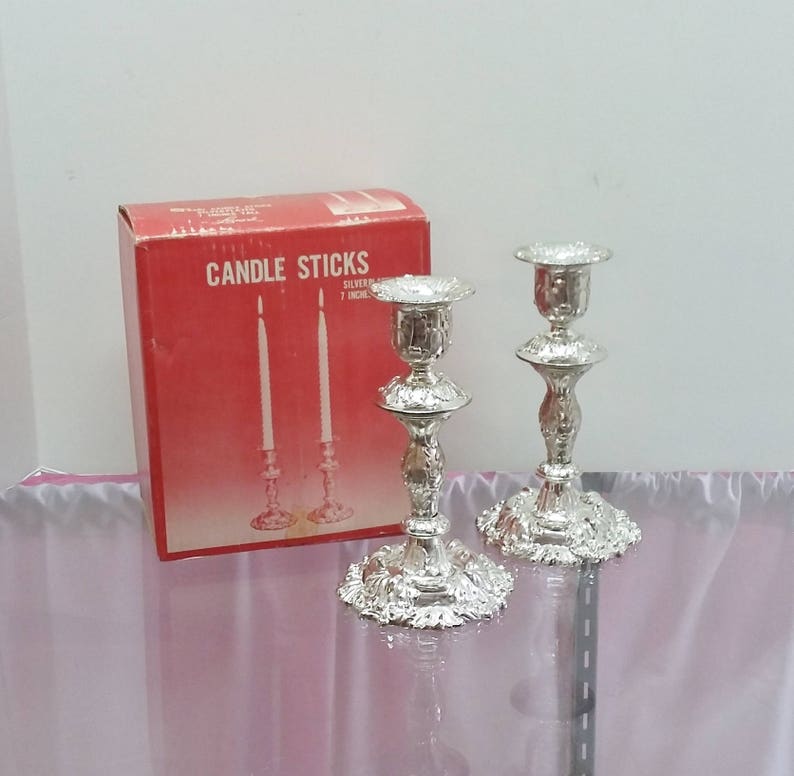 Vintage Candle Sticks Pair Ornate Silver Plate Leonard Etsy
