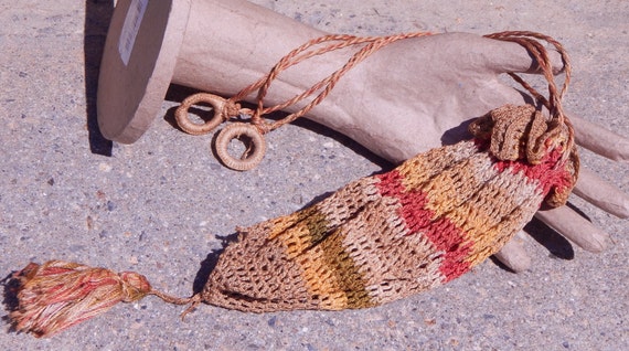 Antique Crochet Purse Drawstring Crocheted Tassel… - image 8