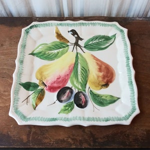 Vintage Italian Ceramic Tray Pears Olives Greenery Hand Painted in Italy 50&#39;s Mid Century Art Decor Serving Tray