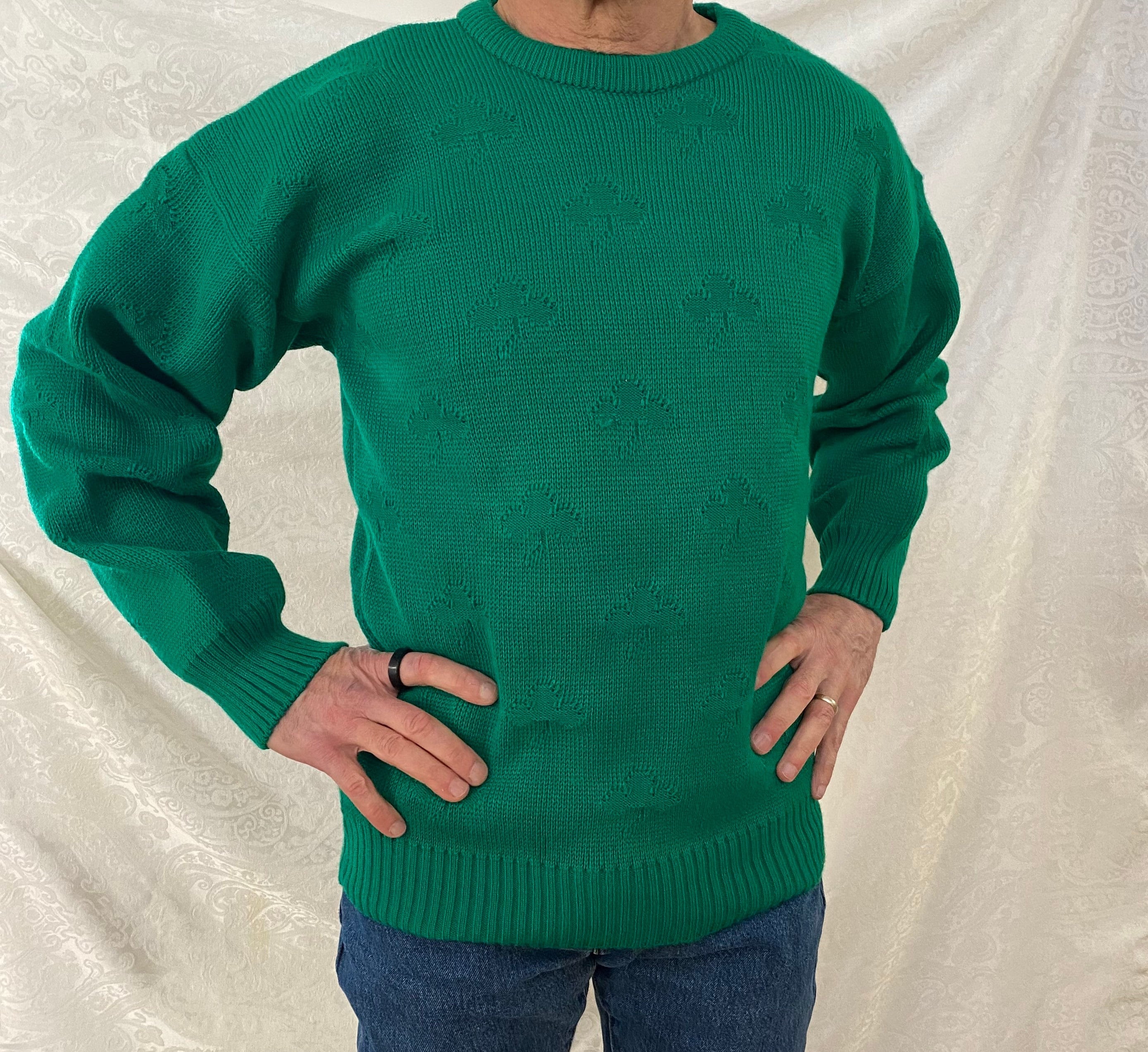 Pull Vintage HUNTING HORN 'Preppy Kelly Green' - Années 90 - Taille XL Homme - Occasion Très Bon État