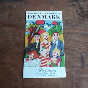 Vintage Reisebroschüre Treffen Sie vier Millionen Freunde in Dänemark 50er Jahre Mid Century Reisekarte von Dänemark Tour Dänen Märchenland Ephemera
