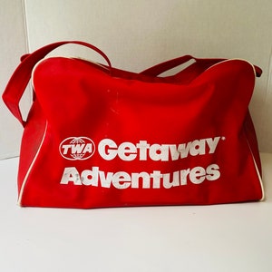TWA Airlines Travel Bag Red Overnight Bag Vinyl Carry On Bag Advertising Trans World Airlines image 3