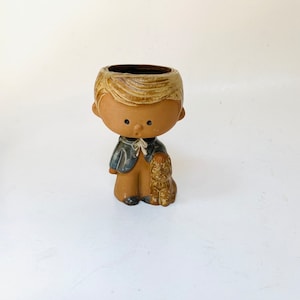 Vintage Clay Planter Boy with Dog Planter Succulent Planter Clay Boy Planter Puppy Dog Terracotta Boy Planter