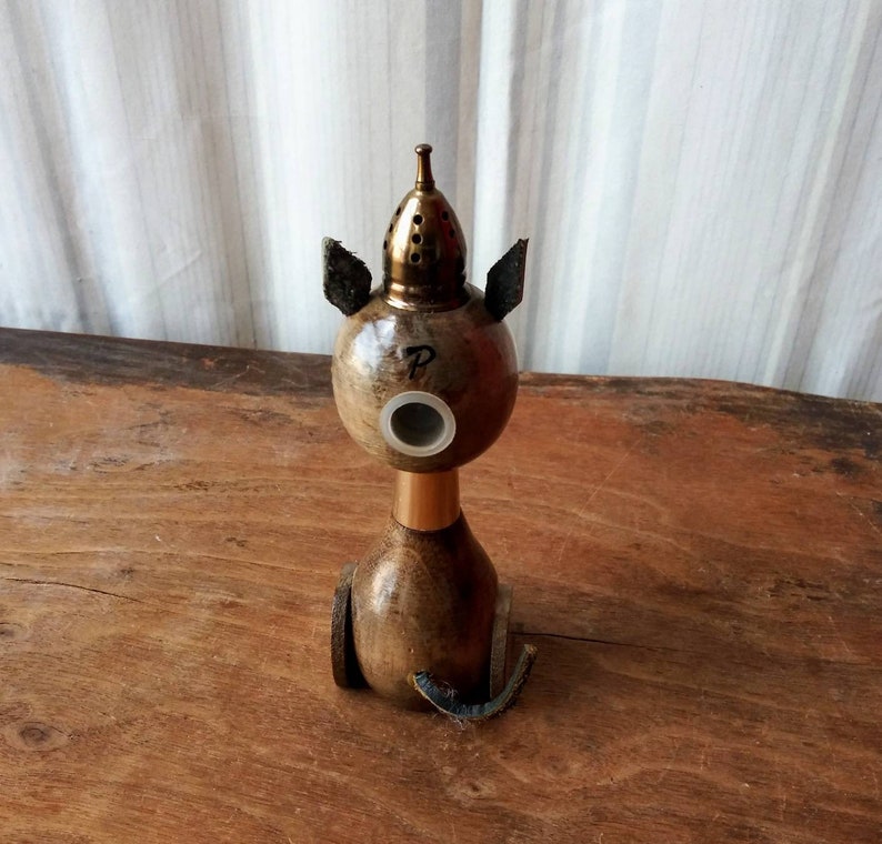 Vintage Kitty Cat Salt /& Pepper One Piece Set Wood w Leather Ears Tail 50/'s Mid Century Kitsch Decor Japan