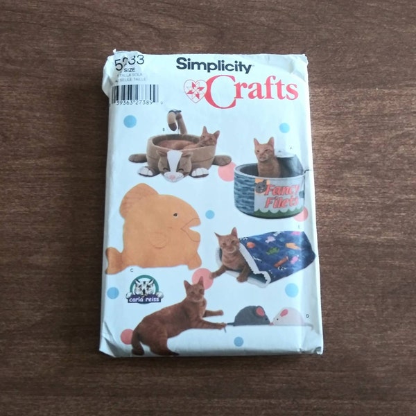 Home Sewing Pattern Simplicity Crafts 5233 For Cat Shaped Kitty Bed Tuna Can Cat Bed Fish Pillow Mouse Pillow & Kitty Play Sack Carla Reiss