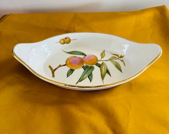 Royal Worcester Evesham Pattern Au Gratin Dish Gold Rim Peaches Olives Serving Dish