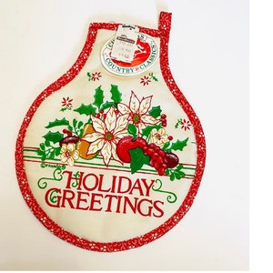 Vintage Franco Pot holder Holiday Christmas Potholder Hot Pad Original Tags Ornament Shaped Bradlees Poinsettiass