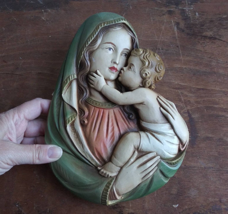 Vintage Madonna and Child Wall Hanging, Original German Berkalith