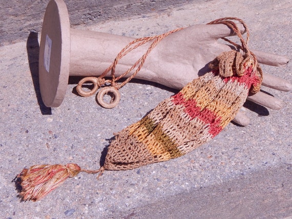 Antique Crochet Purse Drawstring Crocheted Tassel… - image 6