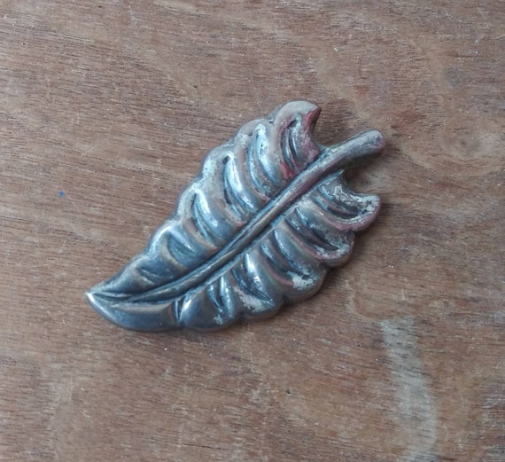 Vintage Sterling Silver Leaf Brooch Cord Silver M… - image 3